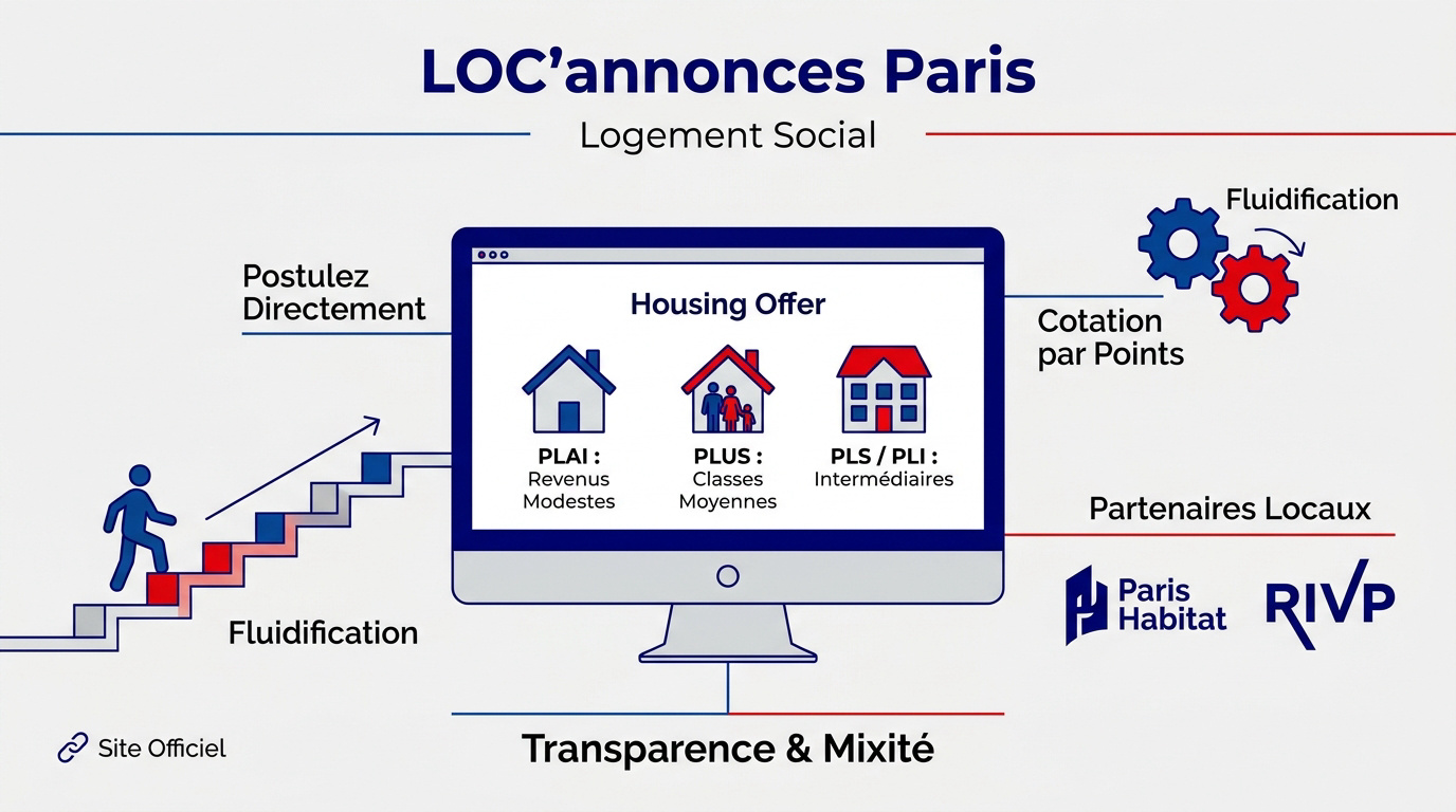 Infographie expliquant le fonctionnement du logement social à Paris via LOC'annonces