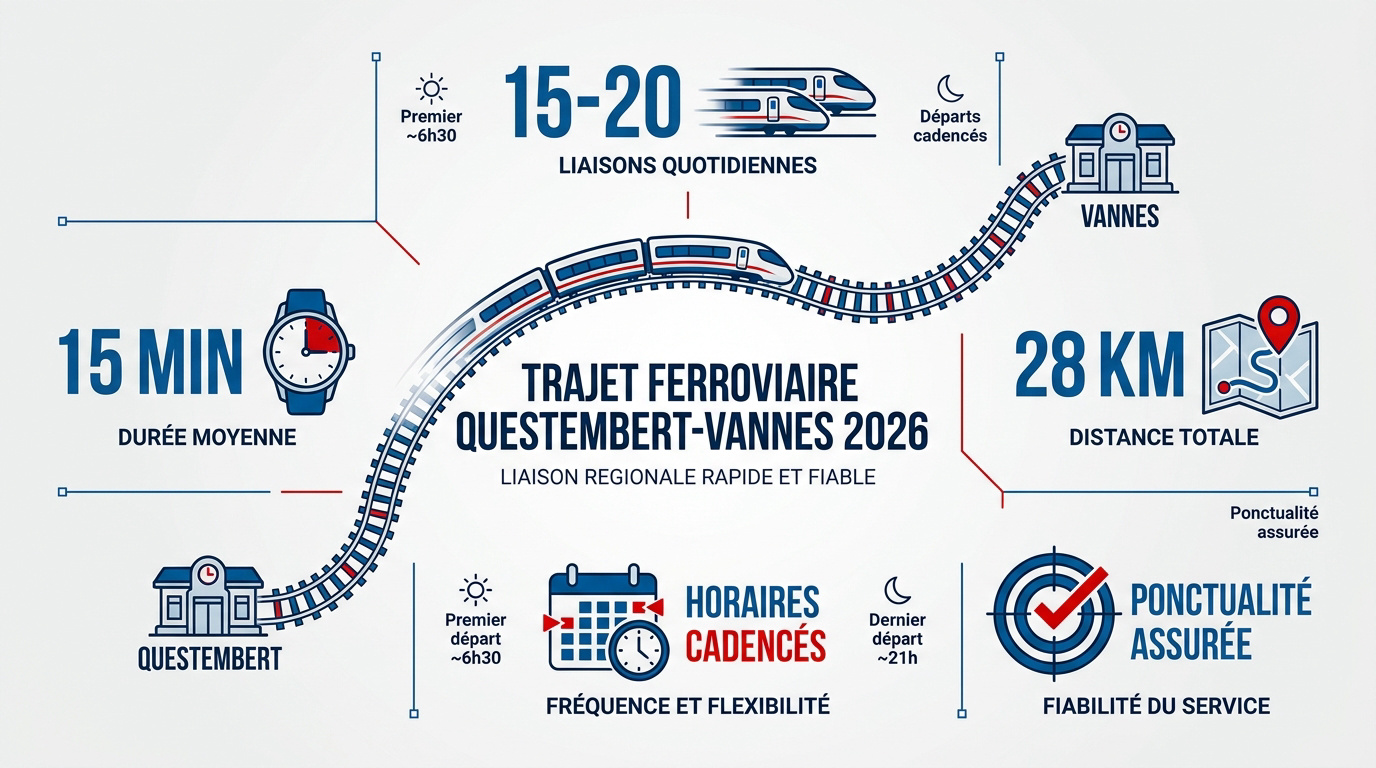 Infographie des horaires et tarifs du train TER entre Questembert et Vannes en 2026