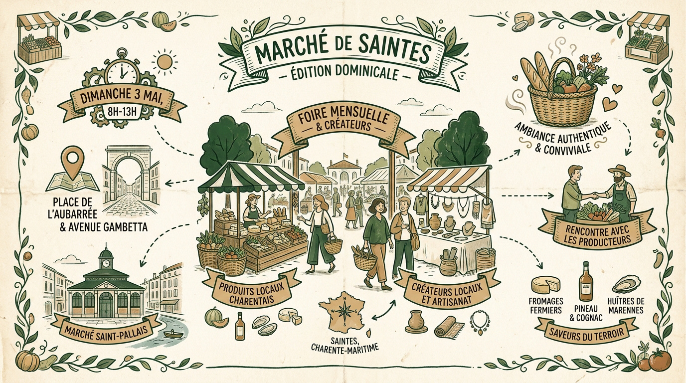 Étal de produits frais sur le marché de Saint-Pallais à Saintes le dimanche matin