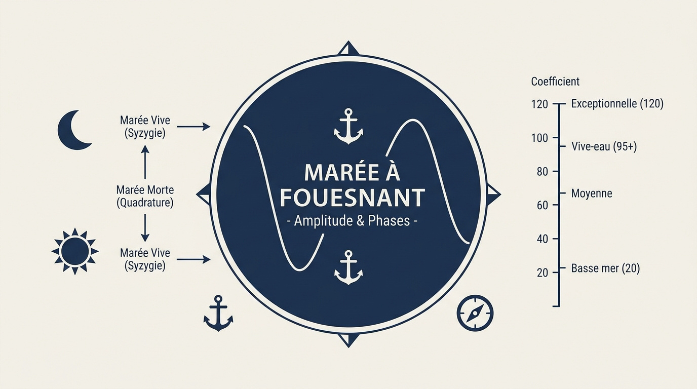 Graphique de l'amplitude et des phases des marées à Fouesnant