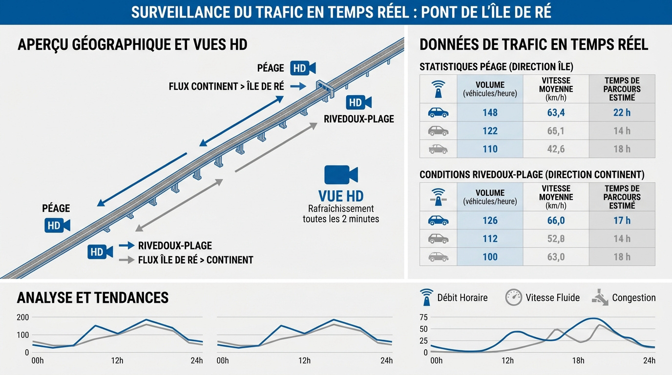 Vue de la circulation sur le pont de l'île de Ré via les caméras de surveillance
