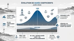 Horaire marée Damgan : calendrier et marées de juin 2026