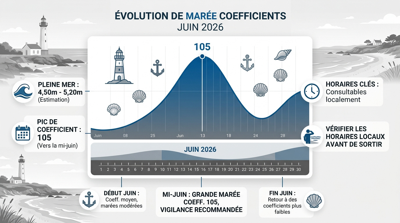 Horaire marée Damgan : calendrier et marées de juin 2026