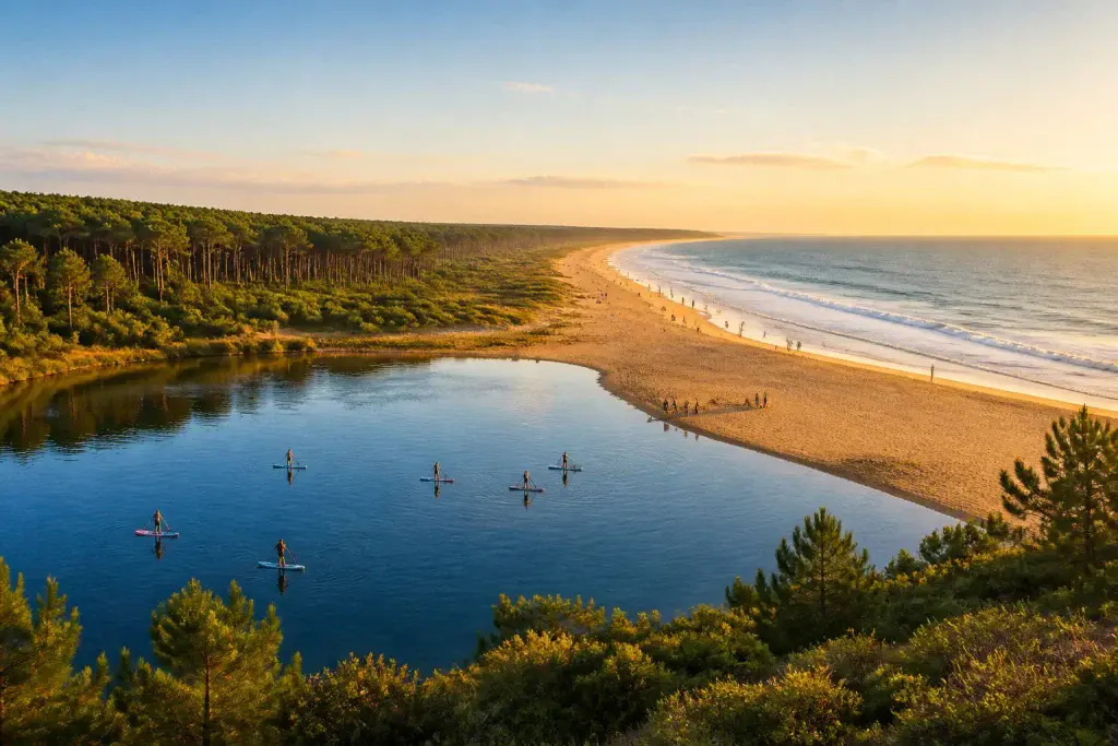 Biscarrosse lac ocean et foret au crepuscule