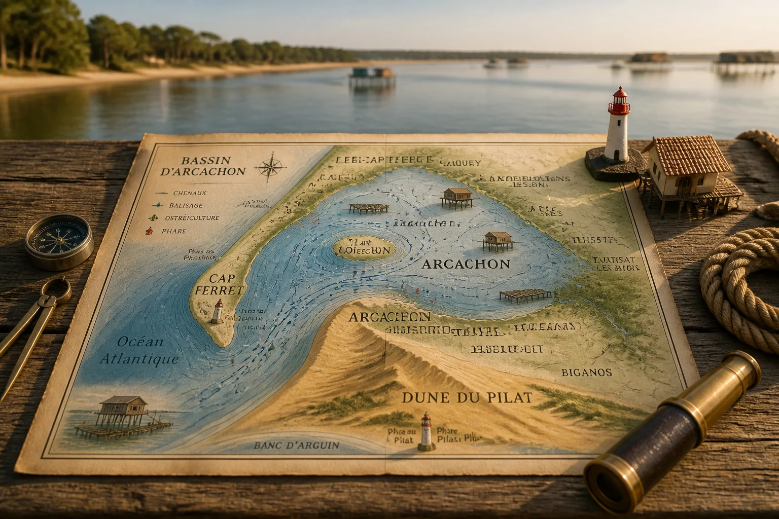 Carte vintage du bassin darcachon