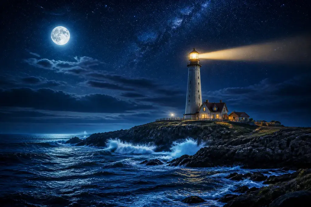 Phare majestueux sous un ciel etoile