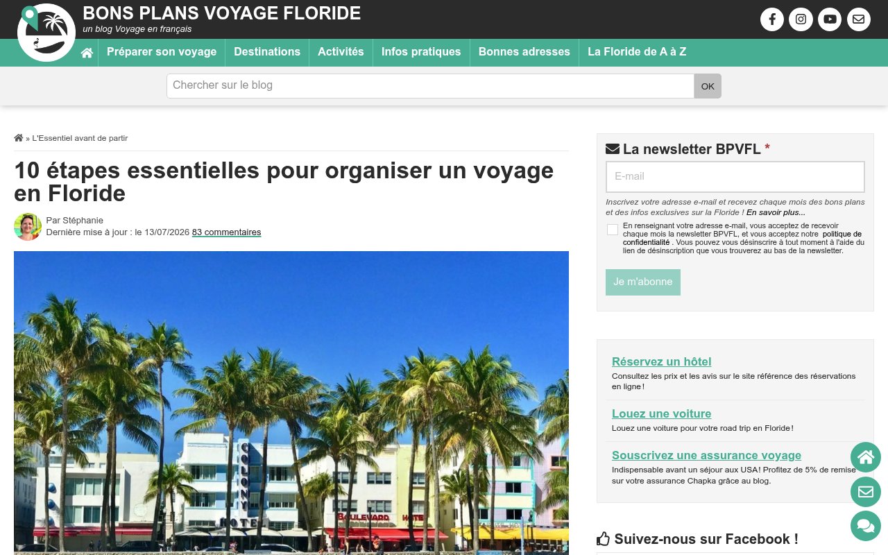 Apercu du site Bons Plans Voyage Floride