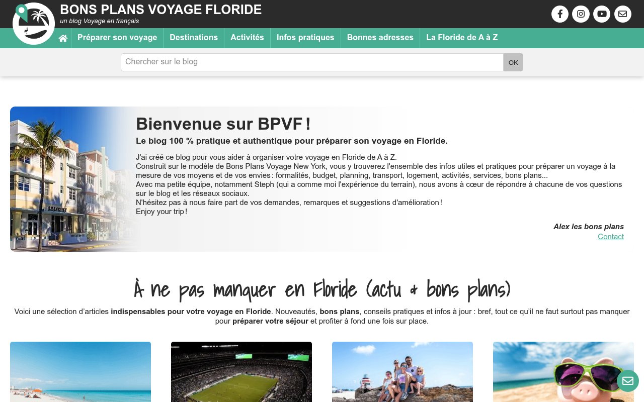 Apercu du site Bons Plans Voyage Floride (Leader Francophone)