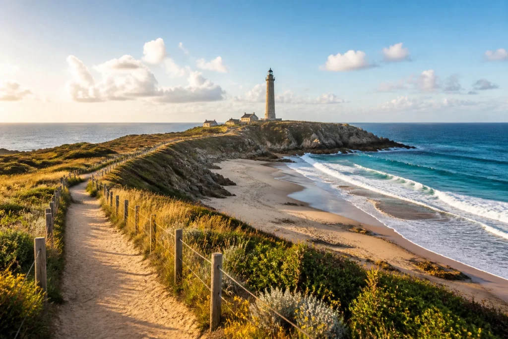Vieux phare et plage sauvage sur la cote atlantique