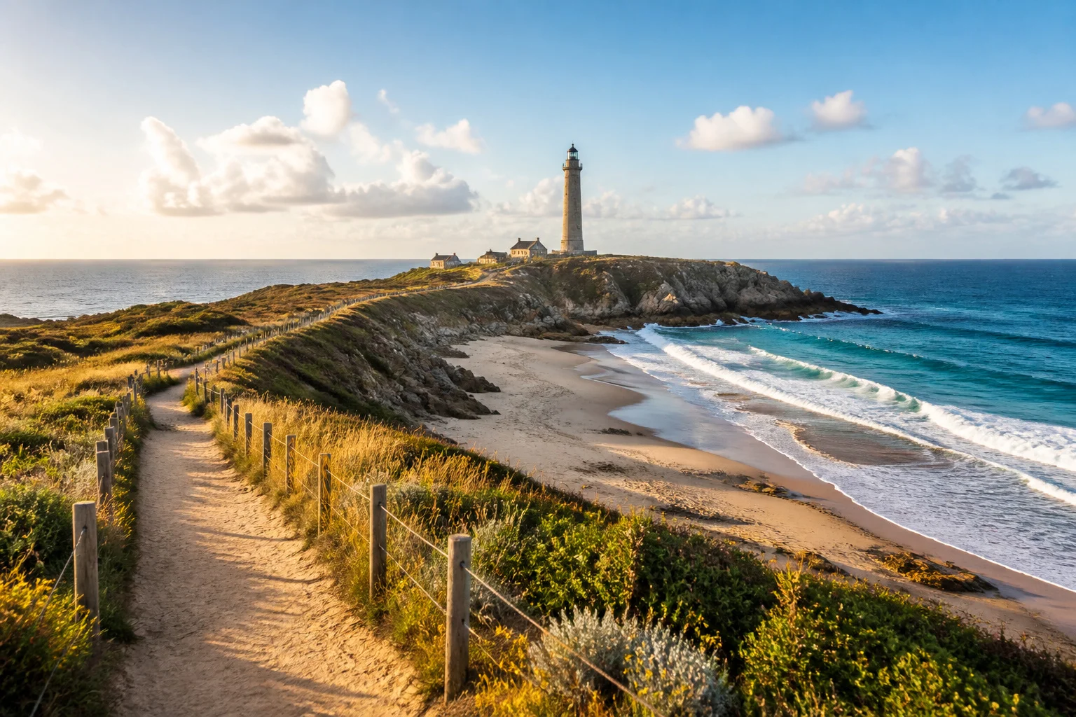 Vieux phare et plage sauvage sur la cote atlantique