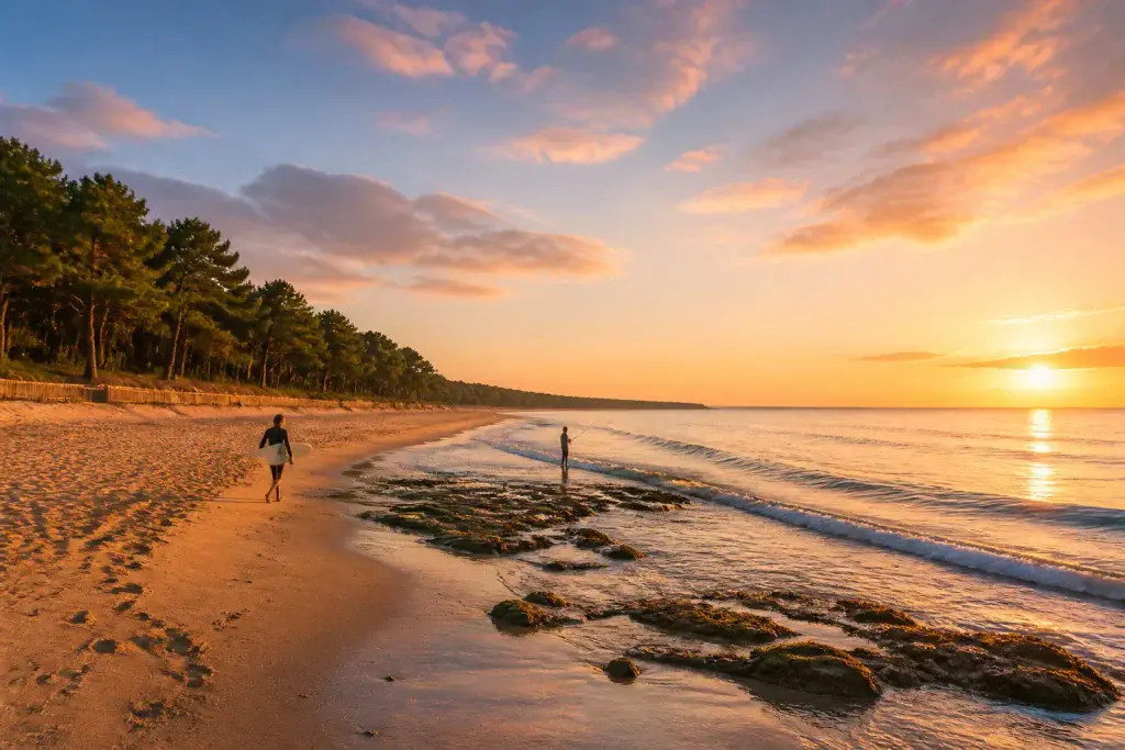 Coucher de soleil dore sur la plage des grenettes