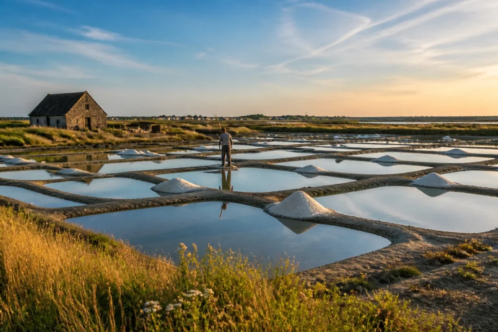 Marais salants de guerande au coucher du soleil