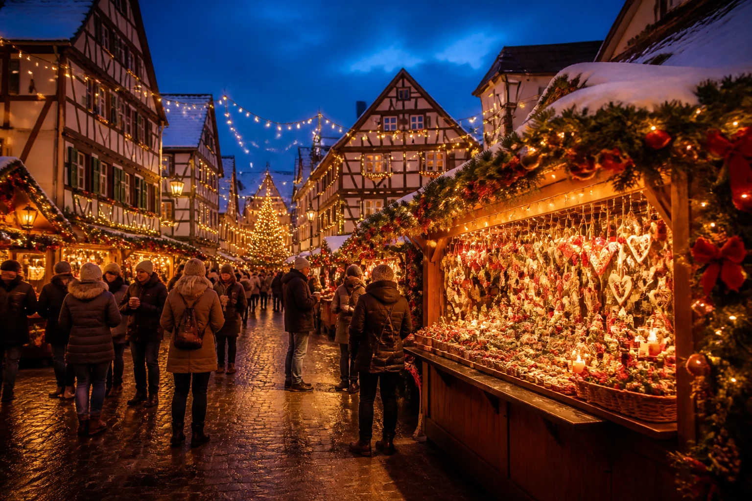 Marche de noel alsacien feerique au crepuscule