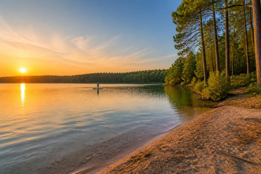 Lac landais au coucher du soleil